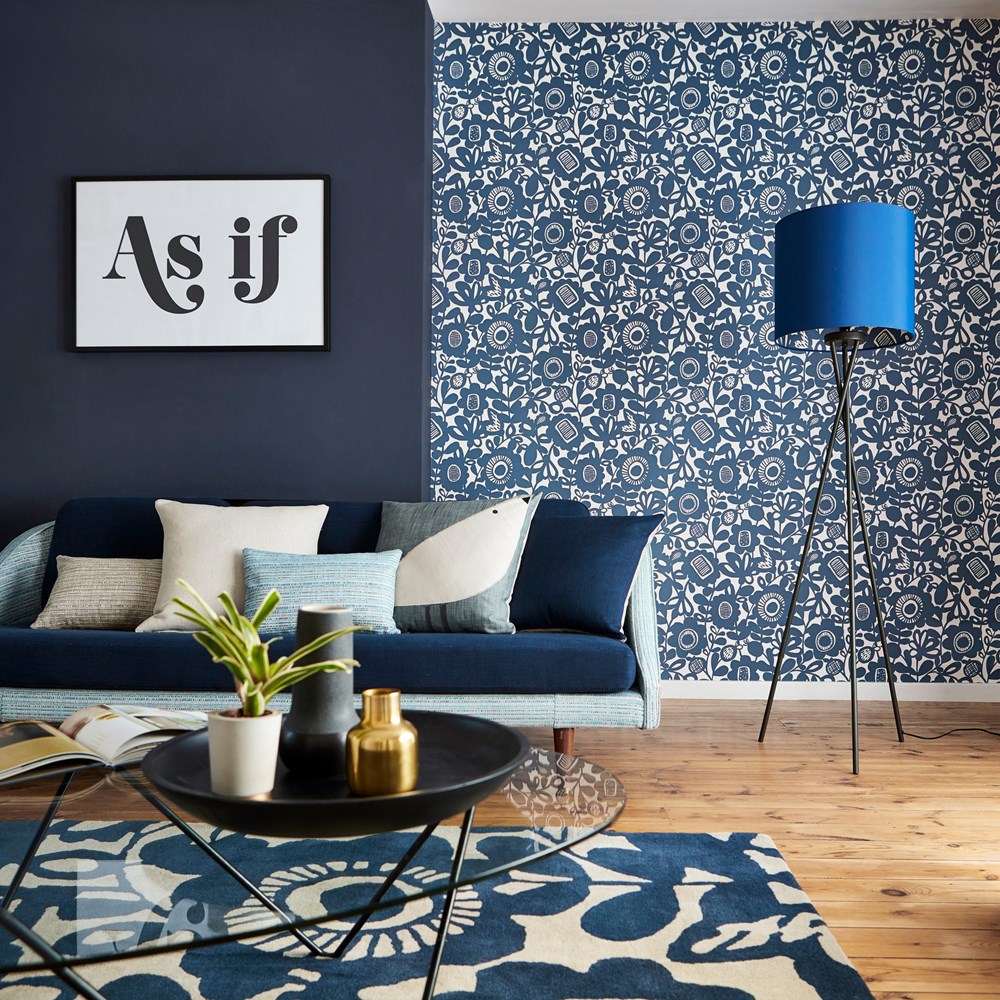 Kukkia Floral Wallpaper 111510 by Scion in Ink Blue